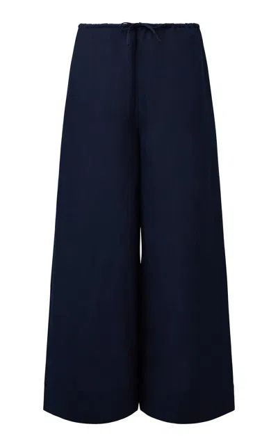 Onia Drawstring Linen-blend Wide-leg Pant In Blue