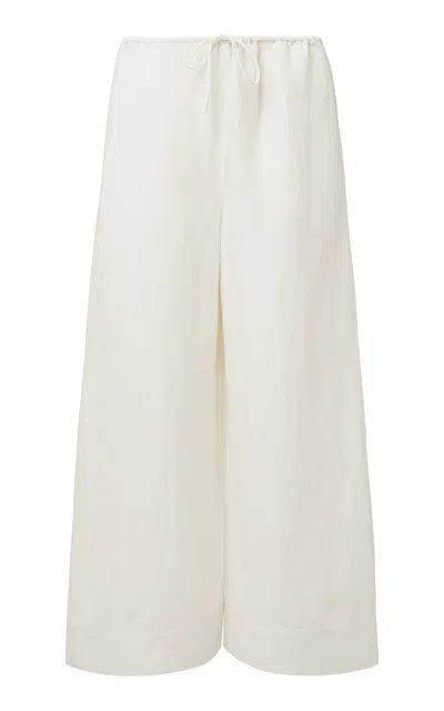 Onia Drawstring Linen-blend Wide-leg Pant In White