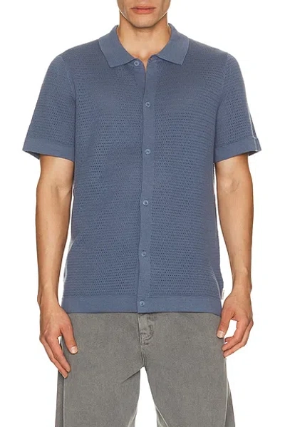 Onia Drop Needle Button Up Shirt In Blue