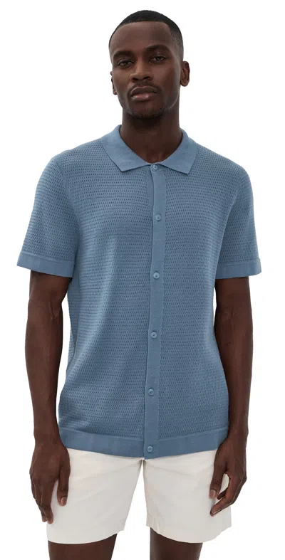 Onia Drop Needle Button Up Shirt Mist In Blue