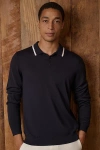 Onia Extra Fine Merino Wool Long Sleeve Polo In Midnight/white, Men's At Urban Outfitters In Blue