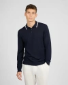 Onia Extra Fine Merino Wool Long Sleeve Polo In Black