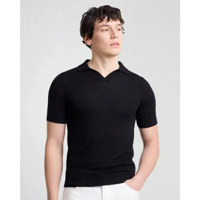 Onia Extra Fine Merino Wool Short Sleeve Johnny Collar Polo In Black
