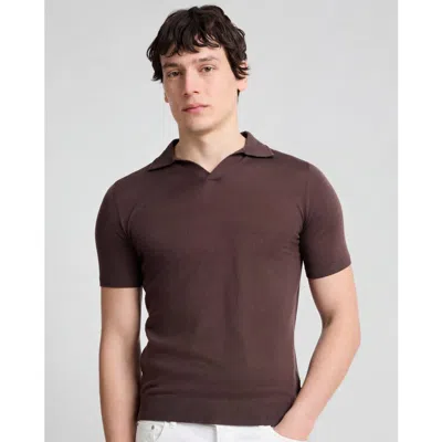 Onia Extra Fine Merino Wool Short Sleeve Johnny Collar Polo In Brown