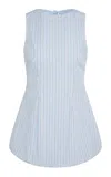 Onia Fitted Boatneck Bubble Mini Dress In Blue