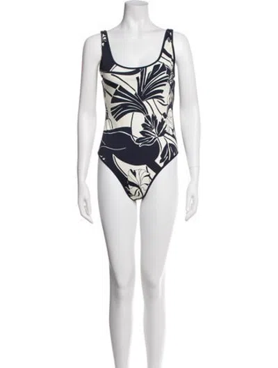 Pre-owned Onia Floral Print Cutout Accent One-piece W/ Tags In White