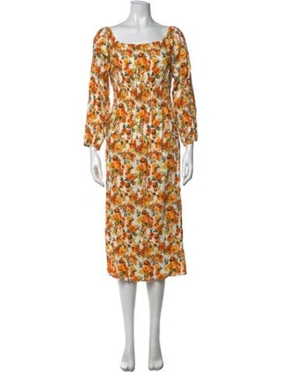 Pre-owned Onia Floral Print Midi Length Dress In Yellow
