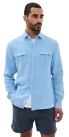 Onia Garment Dye Linen Standard Fit Shirt In Light Blue