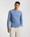 Onia Heavyweight Cotton Waffle Henley Sweatshirt In Blue