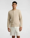 Onia Heavyweight Cotton Waffle Henley Sweatshirt In Brown