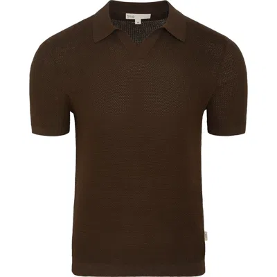 Onia Johnny Collar Cotton Textured Knit Polo In Brown