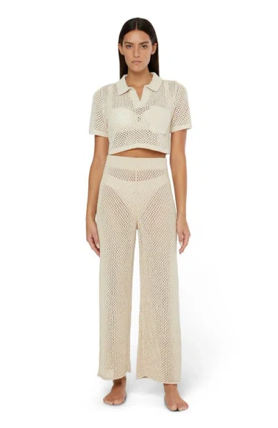 Onia Knit Crochet Cropped Short Sleeve Polo In Nude