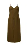 Onia Air Linen Corset Midi Dress In Dark Green