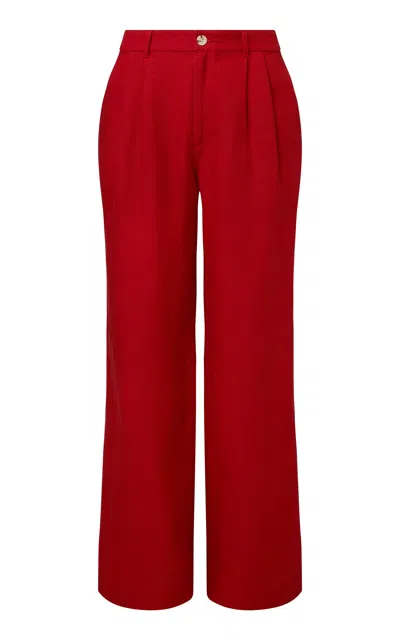 ONIA LINEN-BLEND PLEATED PANTS