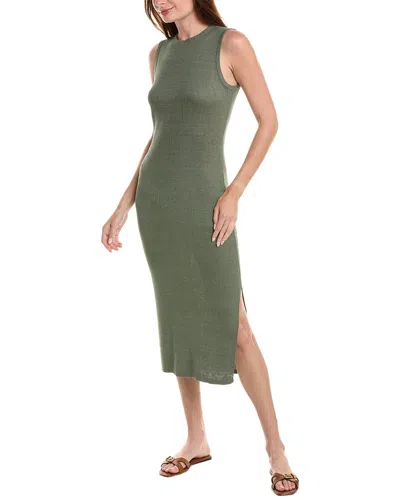 Onia Linen-blend Rib Tank Midi Dress In Green