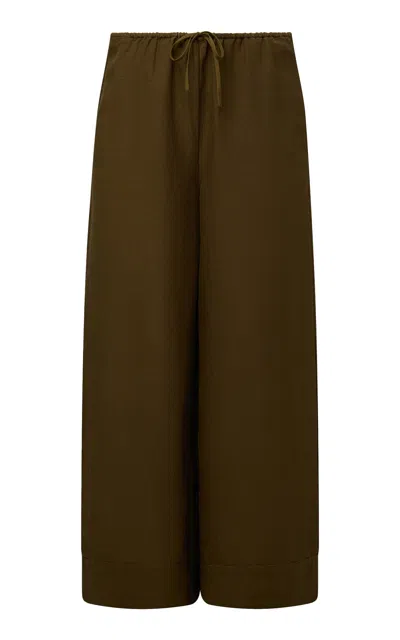 Onia Linen-blend Wide-leg Pants In Dark Green