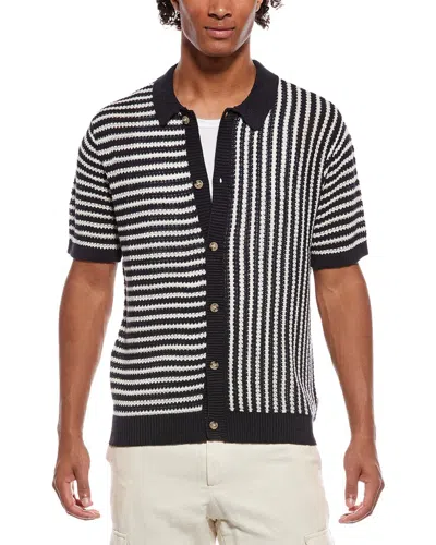 Onia Short Sleeve Button Up Sweater In Black