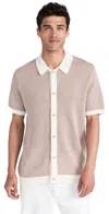 Onia Linen Button Up Sweater Tan/white In Tan/white