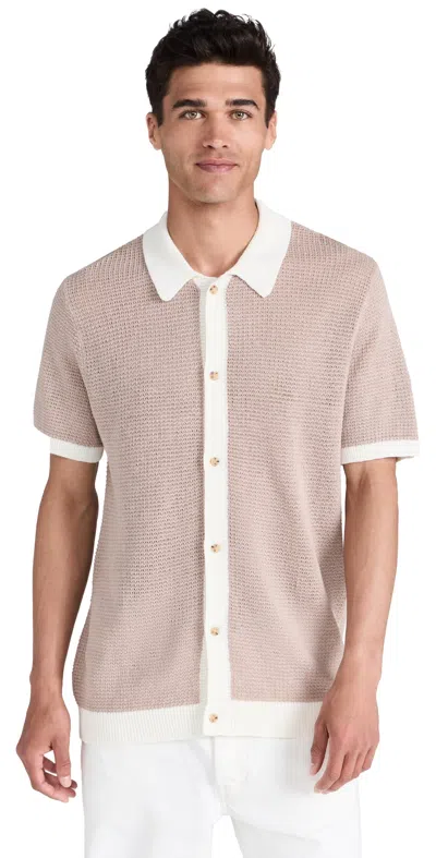 Onia Linen Button Up Jumper Tan/white