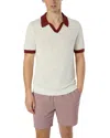 Onia Linen Johnny Collar Polo Sweater In Salt/brick