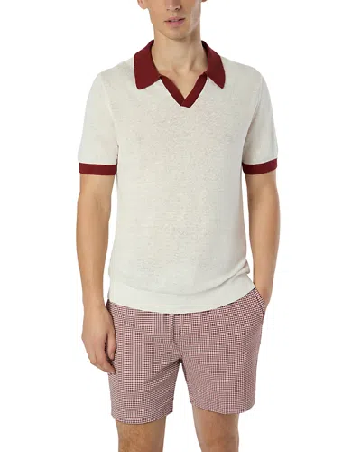 Onia Linen Johnny Collar Polo Sweater In Salt/brick