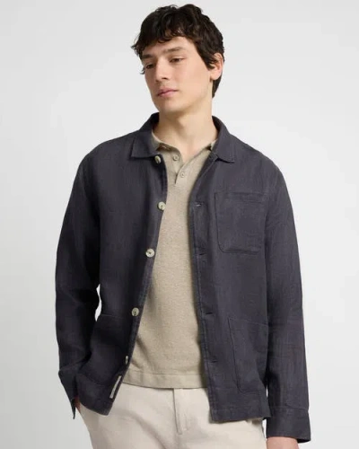 Onia Linen Herringbone Overshirt In Black