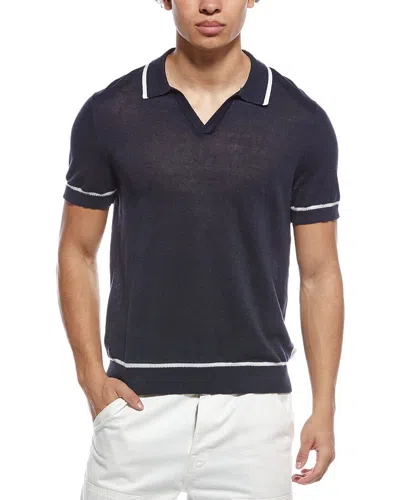 Onia Linen Johnny Collar Polo Sweater In Black