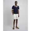 Onia Linen Johnny Collar Polo Sweater In Deep Navy/white