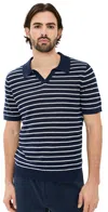 Onia Linen Johnny Collar Polo Sweater In Blue