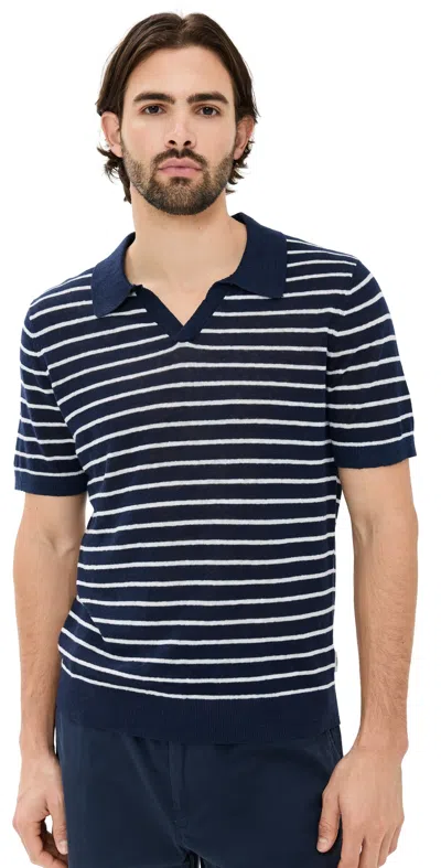 Onia Linen Johnny Collar Polo Sweater In Blue