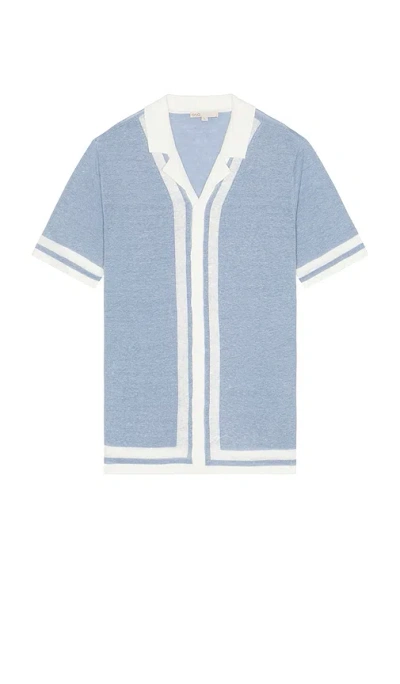 Onia Linen Knit Camp Shirt In Blue