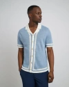 Onia Linen Knit Camp Shirt In Baby Blue/whte