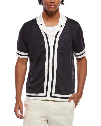 Onia Linen Knit Camp Short Sleeve Shirt In Blue
