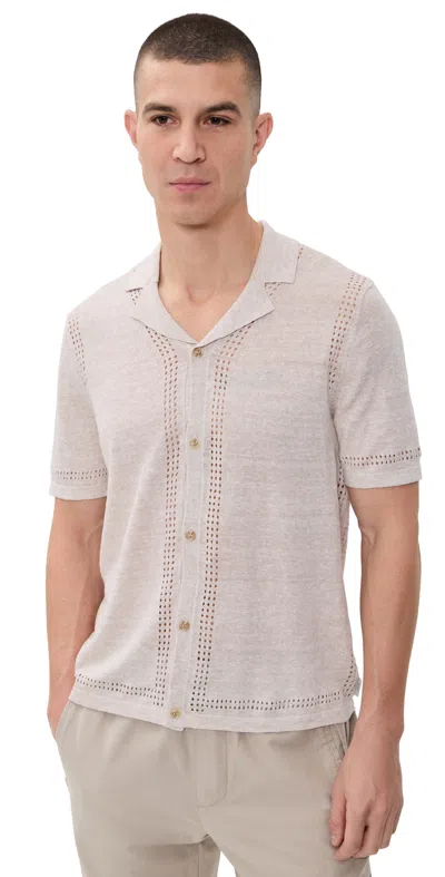 Onia Linen Knit Camp Shirt Natural Melange In Pink