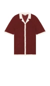 Onia Linen Knit Camp Shirt In Burgundy