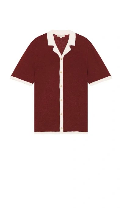 Onia Linen Knit Camp Shirt In Burgundy