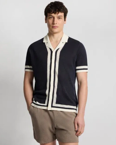 Onia Linen Knit Camp Short Sleeve Shirt In Blue