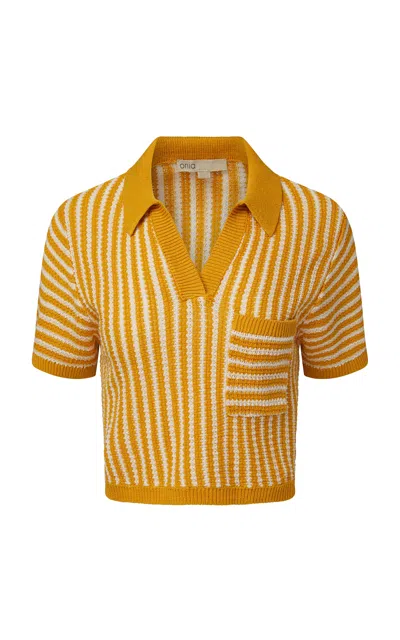 Onia Linen Knit Cropped Polo Shirt In Yellow