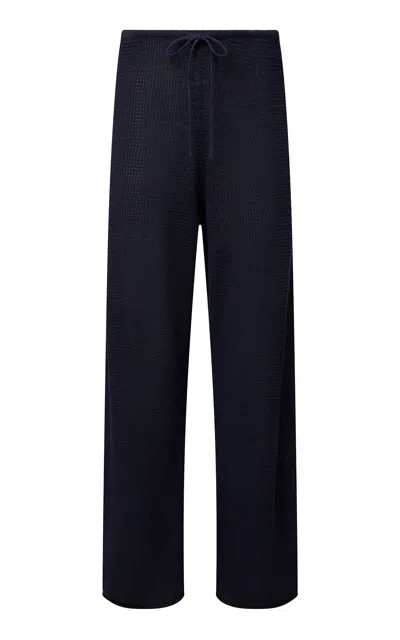 Onia Linen Knit Drawstring Trousers In Blue