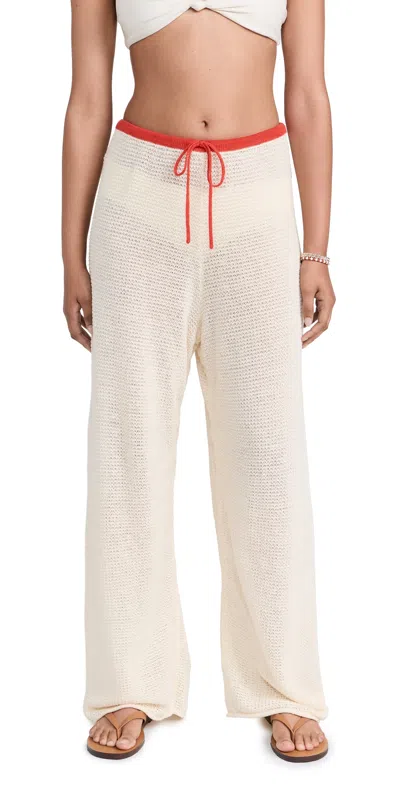 Onia Linen Knit Drawstring Pants Cream/poinciana In White