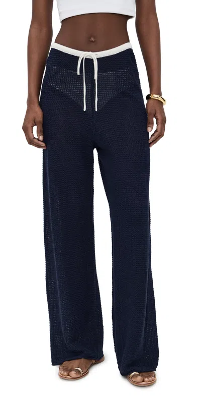 ONIA LINEN KNIT DRAWSTRING PANTS NOIR NAVY/EGRET