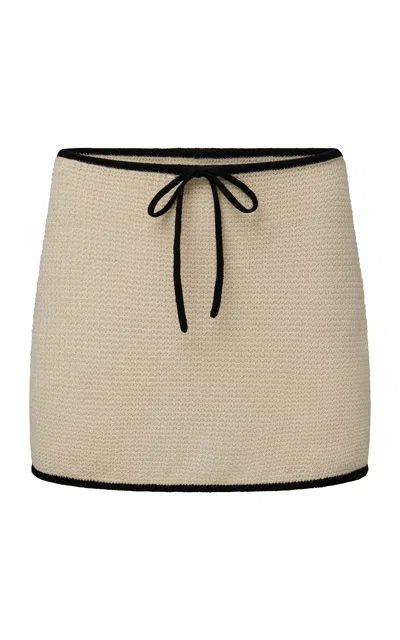 Onia Linen Knit Mini Skirt In Birch/black