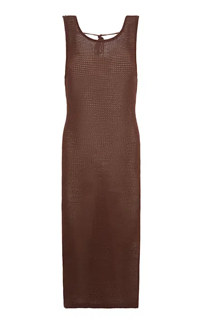 Onia Linen Knit Scoop Back Maxi Dress In Brown