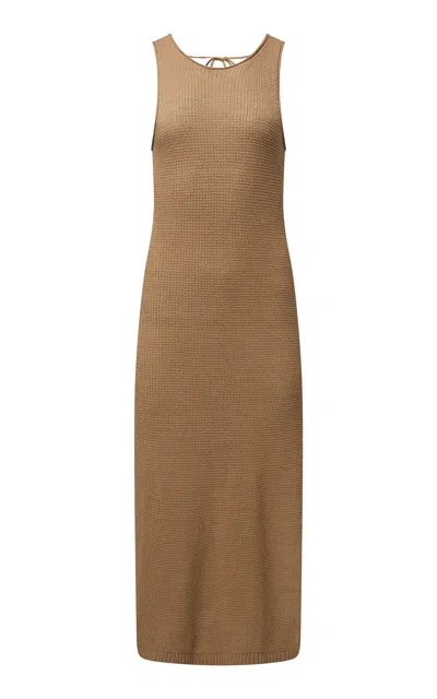 Onia Linen-knit Scoop-back Maxi Dress In Brown