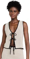 Onia Linen Knit Tie Front Tank Birch/black In Birch/black