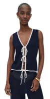 Onia Linen Knit Tie Front Tank Top In Blue