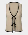Onia Linen Knit Tie-front Tank Top In Birch/black