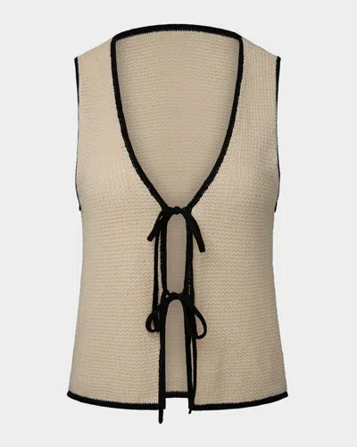 Onia Linen Knit Tie-front Tank Top In Birch Black