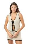 Onia Linen Knit Tie-front Tank Top In Birch/black