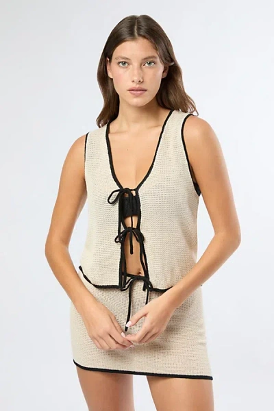 Onia Linen Knit Tie Front Top In Birch/black, Women's At Urban Outfitters In Neutral